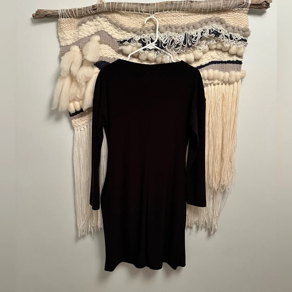 Joseph Ribkoff Faux Wrap Black Dress Womens Size 14 Long Sleeve Cowl Neckline - Picture 6 of 6